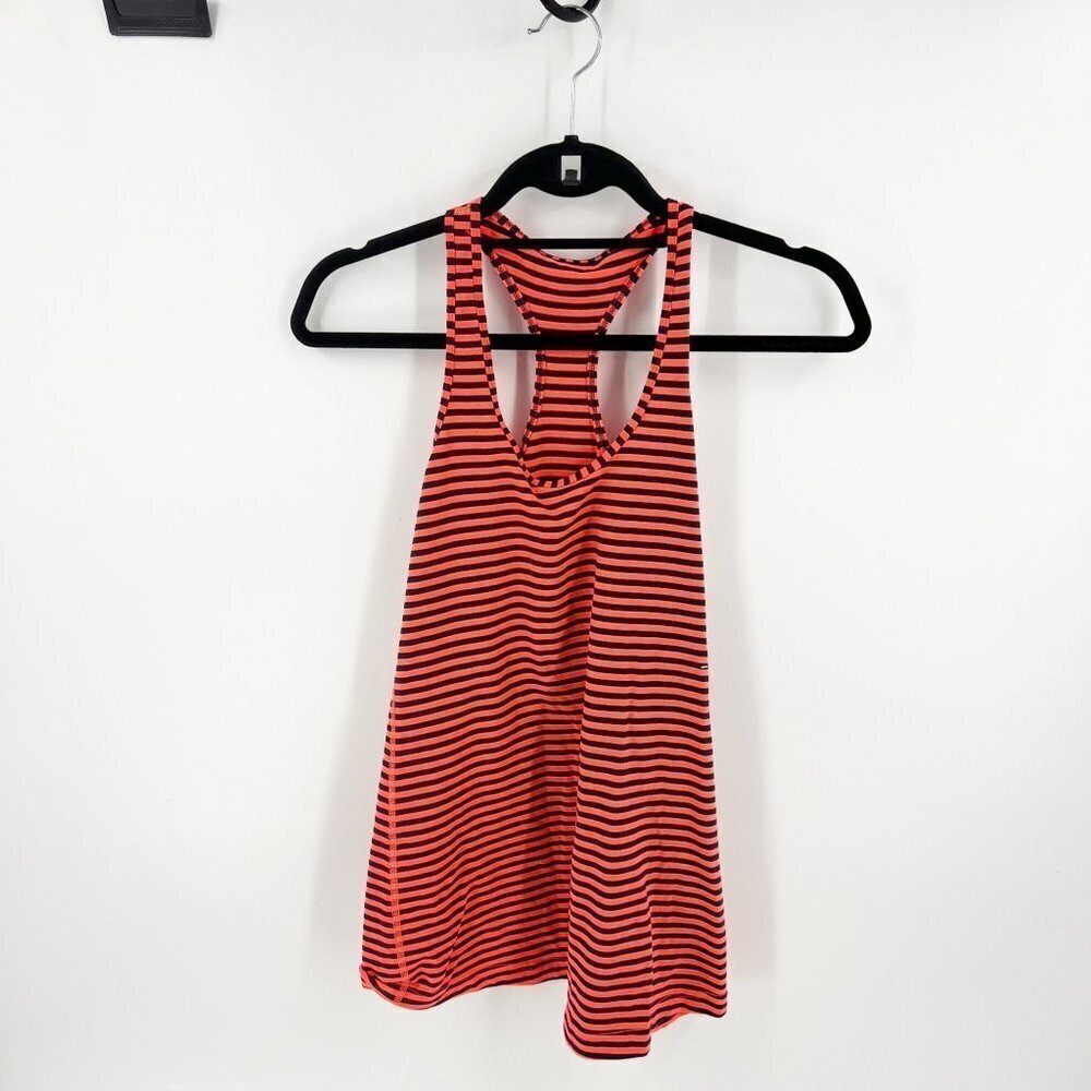 ✅ Lululemon Size‎ 2 Striped Racerback Tank ORANGE/BLACK